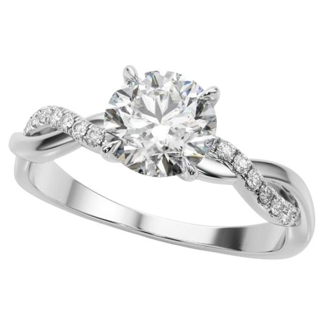 GIA Anillo de diamantes de oro blanco de 1,07 ct redondo en forma de vid retorcida inspirado en la naturaleza