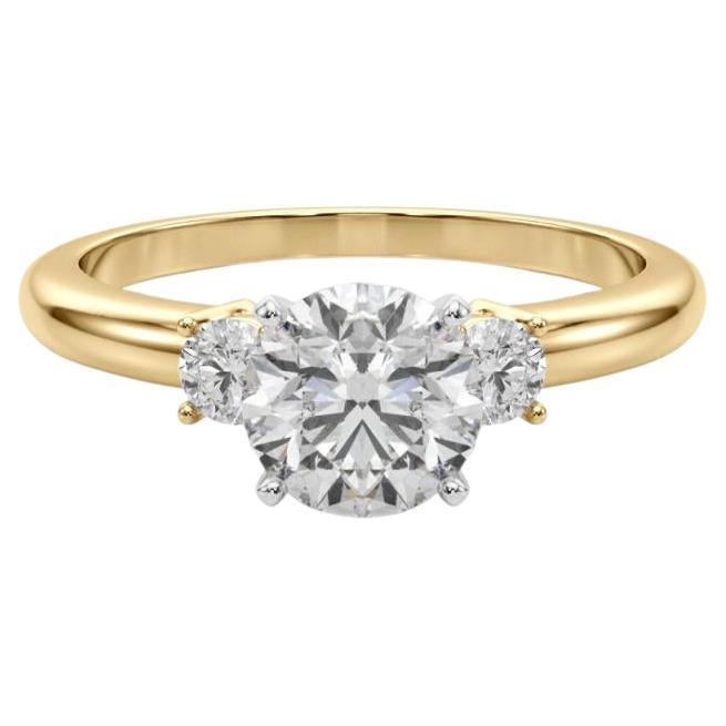 GIA Anello con 3 pietre rotonde da 1,2ct Passato, Presente e Futuro in oro giallo 18 carati