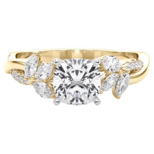 GIA Certified 2.01ct Cushion Entwined Garden Flower Vine Diamond Ring For Sale