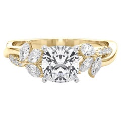 GIA Certified 2.01ct Cushion Entwined Garden Flower Vine Diamond Ring