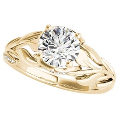 GIA 1.52ct Round Pave Paisley Leaf & Vine Shank 18K Yellow Gold Diamond Ring