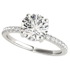 GIA 1.3 Carat Round Solitaire Hidden Halo Pave 18K White Gold Diamond Ring