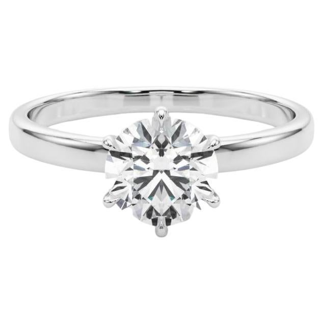 GIA Certified 1,3 Carat Round Solitaire Crown Tulip Platinum Diamond Ring in vendita