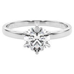 Bague à diamant certifié GIA de 1,3 carat, solitaire rond, tulipe couronne en platine