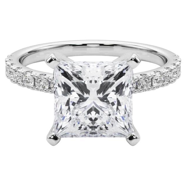 GIA 3.01ct Princess Solitaire with Half Eternity 18K White Gold Diamond Ring For Sale
