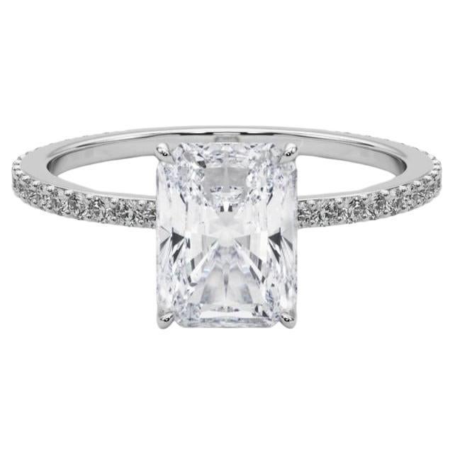 GIA Certified 1.80 Carat Radiant Hidden Halo Pave Band Platinum Diamond Ring
