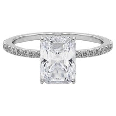 GIA Certified 1.80 Carat Radiant Hidden Halo Pave Band Platinum Diamond Ring