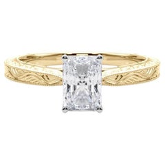 GIA 1.7ct Radiant Classic Solitaire Anello di diamanti in oro giallo inciso antico