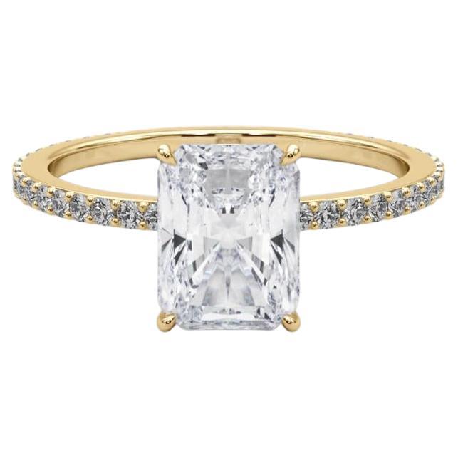 Anillo de diamantes con banda de pavé con halo oculto radiante de 1.8 quilates certificado por GIA