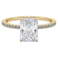 GIA Certified 2 Carat Radiant Hidden Halo Pave Band Diamond Ring GIA Certified 2 Carat Radiant Hidden Halo Pave Band Diamond Ring