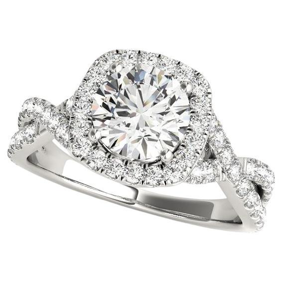 GIA 1,7ct Anello con diamante rotondo aureolato Infinity Symbol Cathedral in oro bianco 18K