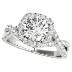 GIA 1,7ct Anello con diamante rotondo aureolato Infinity Symbol Cathedral in oro bianco 18K