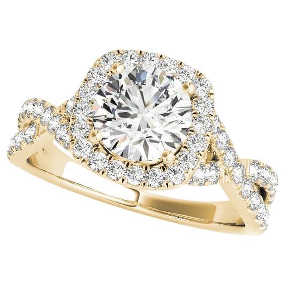 GIA 1,5ct Anello con diamante rotondo aureolato Infinity Symbol Cathedral in oro giallo 18K