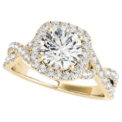 GIA 1,5ct Anello con diamante rotondo aureolato Infinity Symbol Cathedral in oro giallo 18K