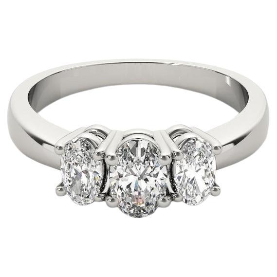 GIA Certified 1.31 Carat Three-Stone Oval  Diamond Ring