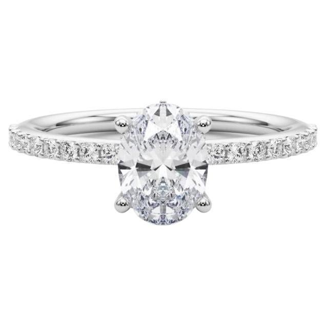 GIA Certificato 1 Carato Ovale Halo Mezza Eternità Anello con diamante