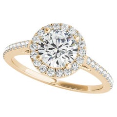 GIA Certified 1 Carat Round Halo Pave Cathedral Anello con diamanti in oro giallo 18K