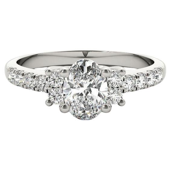 Anello con diamante ovale a tre pietre Pave in oro bianco 18 carati certificato GIA da 1,2 carati