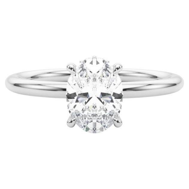 GIA-zertifiziert 1,7 Karat versteckt Halo Oval 18K Weißgold Diamantring