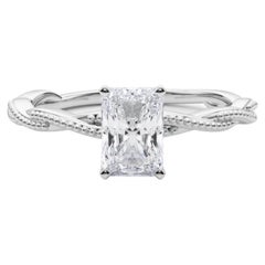 Anillo de diamantes con banda trenzada trenzada radiante de 1,51 quilates con certificación GIA