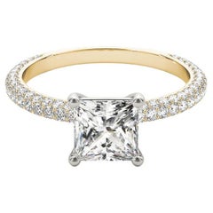 GIA Certified 2.29 Carat Princess Cut Solitaire Pave Diamond Ring