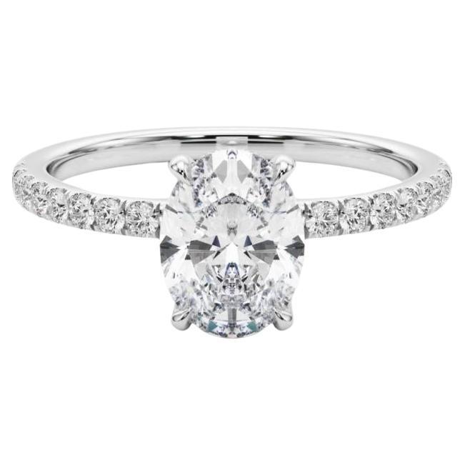 GIA Certified 1.5 Carat Oval Hidden Halo Pave 18K White Gold Diamond Ring