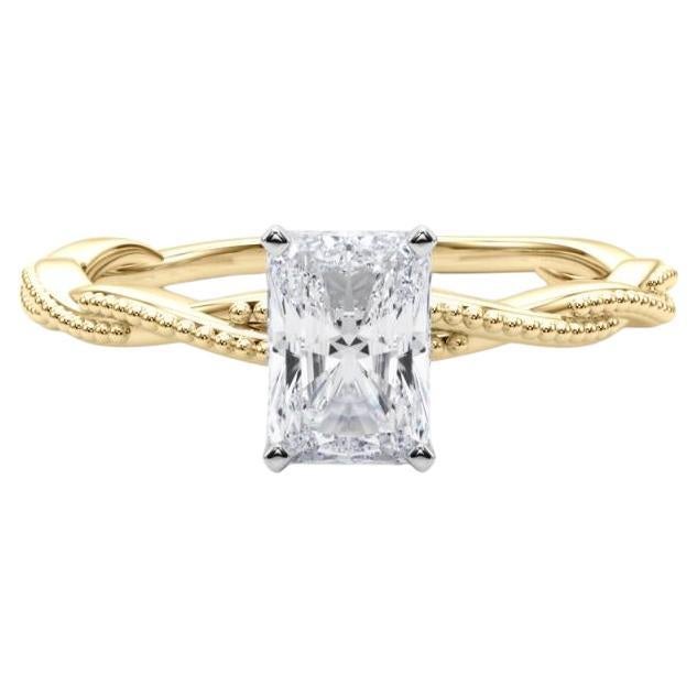 Anillo de diamantes con banda trenzada trenzada radiante de 1,3 quilates con certificación GIA