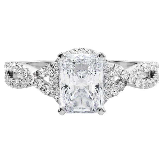 Bague en platine avec diamant certifié GIA 1,7 carat Solitaire Radiant Halo Infinity