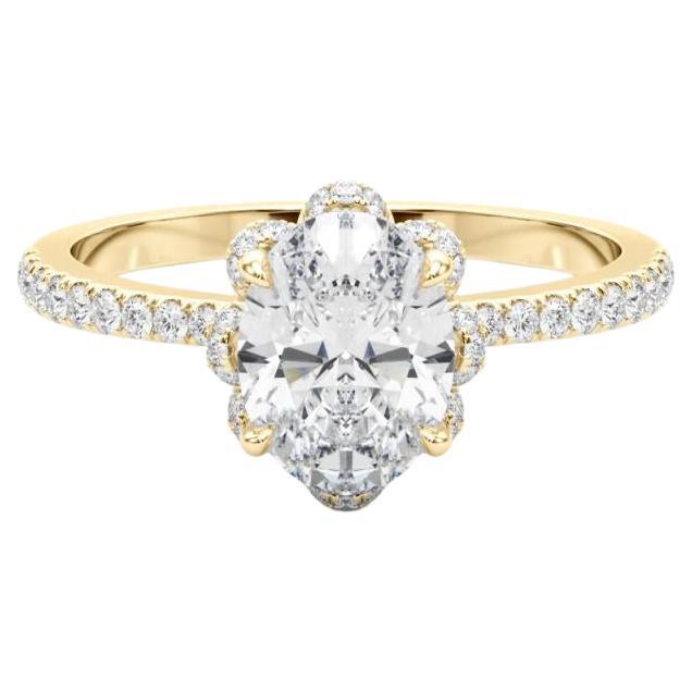 GIA 1.51ct Oval Multi-Petal Flower Bloom Vintage Gelbgold Diamantring