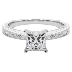 GIA 1.73ct Princess Classic Solitaire Antique Engraved White Gold Diamond Ring