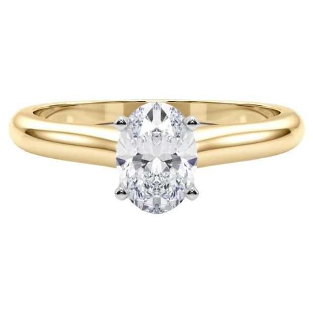 Anillo de Diamantes Solitario Clásico con Banda Delgada Ovalada de 1 ct Certificado por GIA