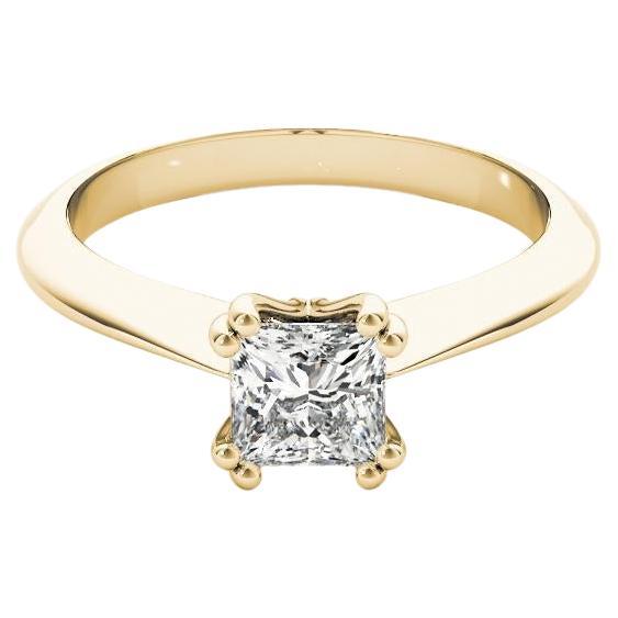 GIA 2.01 Carat Princess Solitaire Tulip Cathedral Bague diamant en or jaune 18K
