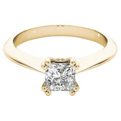 GIA 2.01 Carat Princess Solitaire Tulip Cathedral Bague diamant en or jaune 18K