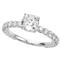 GIA Certified 1.8 Carat Cushion Partial Eternity Shank Diamond Ring