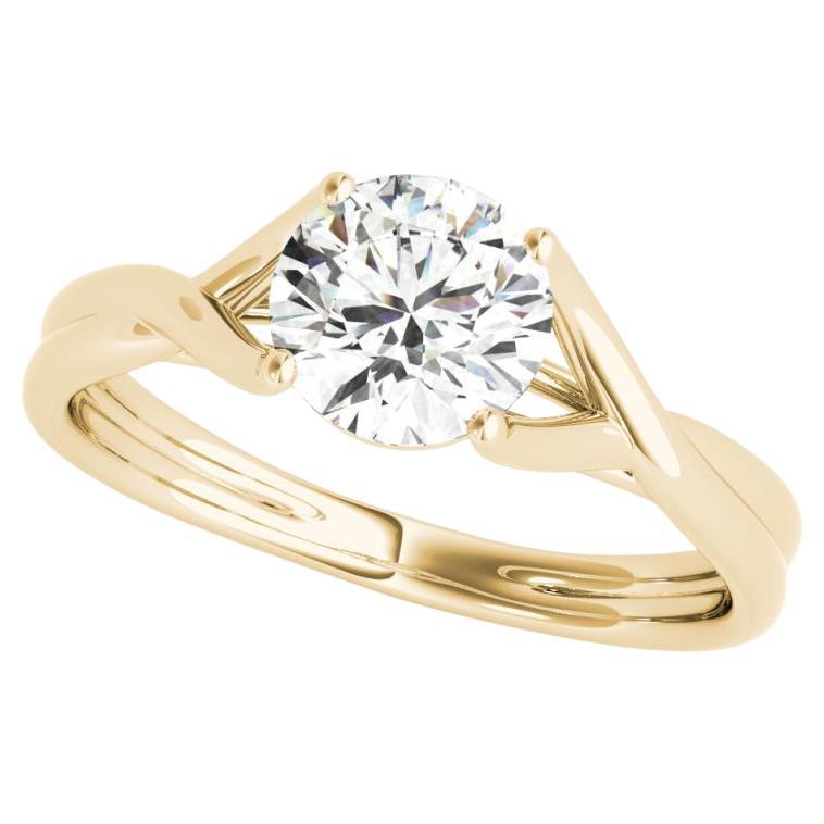 GIA 1.66ct Round Solitaire Prong Set Cathedral 18K Yellow Gold Diamond Ring For Sale