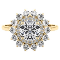 GIA zertifiziert 0.97 Karat runde Halo Sonnenblumen Cluster Diamant Ring GIA zertifiziert 0.97 Karat runde Halo Sonnenblumen Cluster Diamant Ring