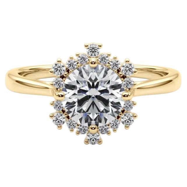 GIA 1,6 carati di diamante rotondo Icicle Flower Cluster Halo in oro giallo 18 carati