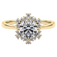 GIA 1,6 carati di diamante rotondo Icicle Flower Cluster Halo in oro giallo 18 carati