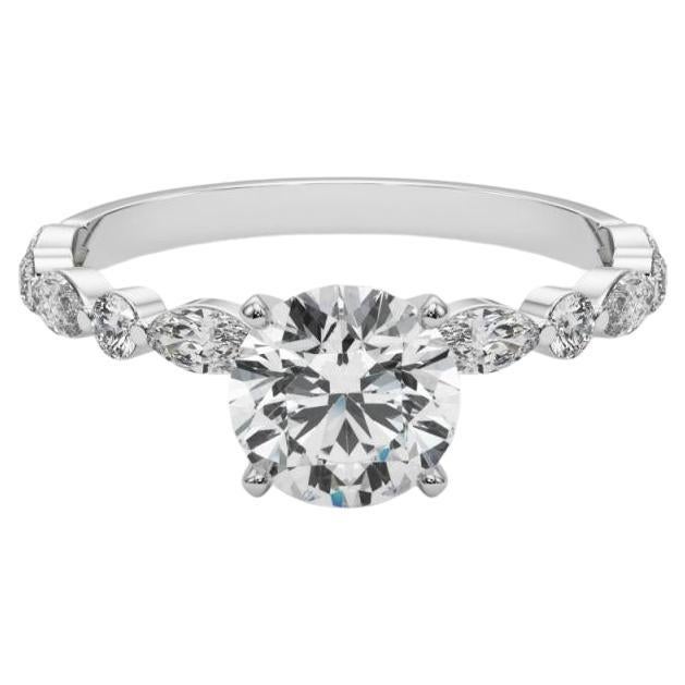 GIA Certified 1.66 Carat Round Diamond Band Solitaire Diamond Ring