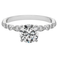 GIA Certified 1.66 Carat Round Diamond Band Solitaire Diamond Ring