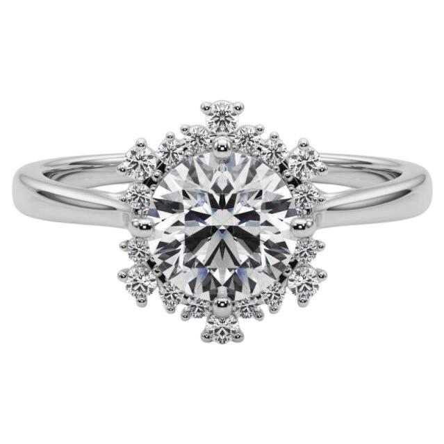 GIA 1,01 Karat Runder Eiszapfen-Blumen-Cluster Halo  Diamantring