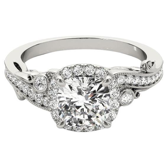 GIA 1.52ct Cushion Antique Halo Multi-Stone Curved Diamond Ring