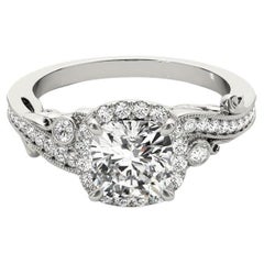 GIA 1.52ct Cushion Antique Halo Multi-Stone Curved Diamond Ring