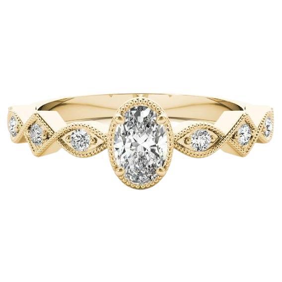 GIA 1.3ct Oval Art Deco gemischter Schliff Geometrische Lünette Gelbgold Diamantring