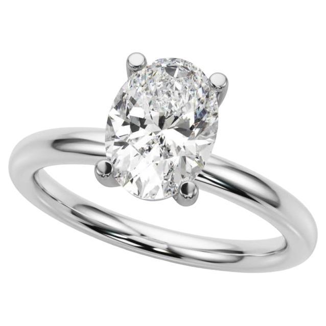 Bague en or blanc 18 carats certifiée GIA, solitaire ovale de 1,2 carat à 4 branches