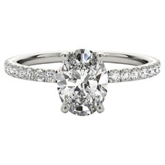GIA Certified 1,2 Carat Pave Hidden Halo Oval 18K White Gold Diamond Ring