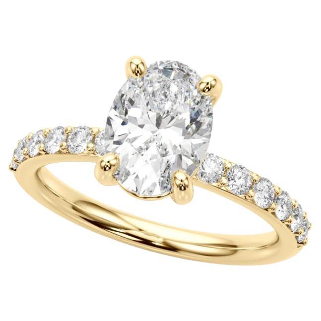 Anello con diamante solitario ovale e canale con punte di 1.22 carati certificato GIA