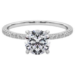GIA Certified 1,6 Carat Round Halo Hidden Pave Band Platinum Diamond Ring