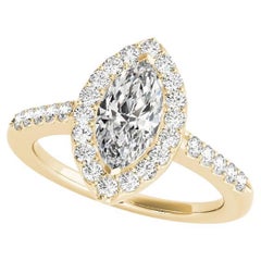 GIA Certified 0.8ct Marquise Halo 
Round Brilliant Pave Diamond Ring
