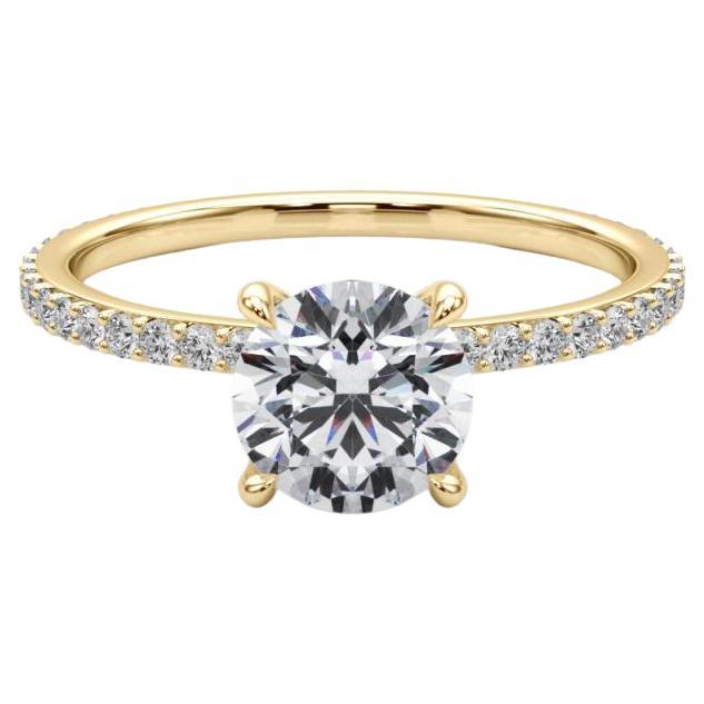 GIA Certified 1,3 Carat Round Halo Hidden Pave Band Diamond Ring